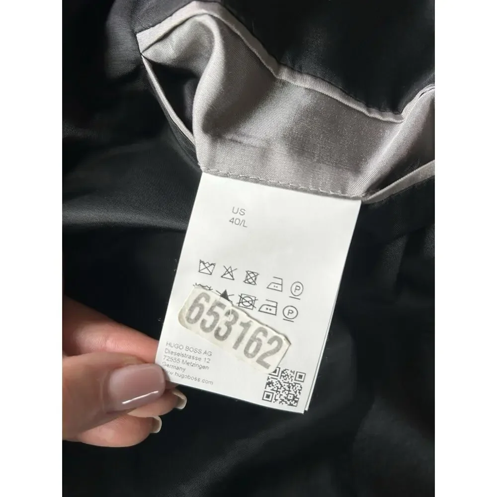 Hugo Boss Mens 40L Gray Virgin Wool Blazer Two Button Sport Coat Jacket